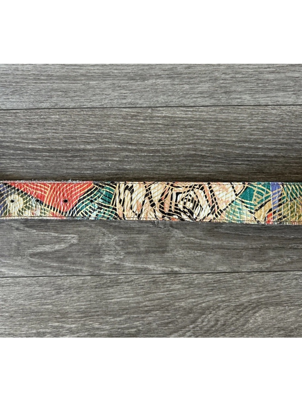 Vintage 80s Abstract Painted Leather Belt Gold Buckle USA M/L 38” - Picture 11 of 14